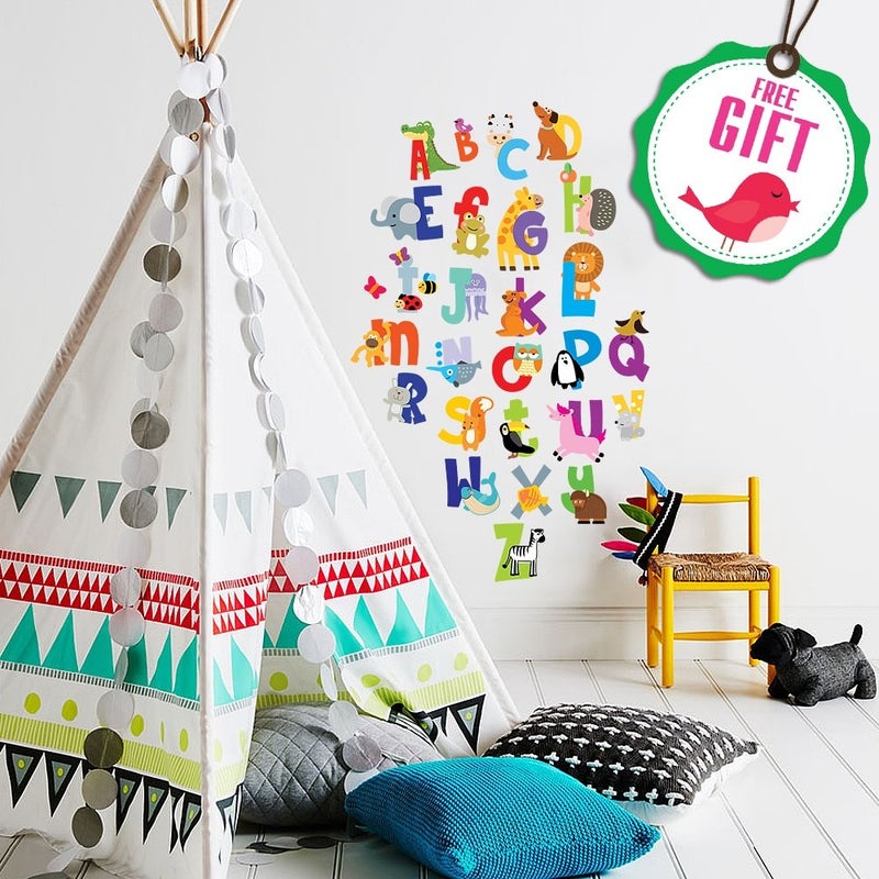 DesignStickers ABC Wall Decals - Alphabet Educational Animal Stickers - Classroom Decor - Playroom Decals for Wall - Animal Letters to Stick Kindergarden - Bedroom Stickers Kids ABC Lettering - [Gift Included]! - Image 3